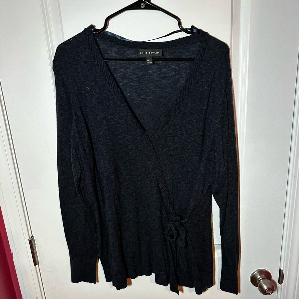 Long Sleeve Navy Lane Bryant V Neck Blouse Wrap